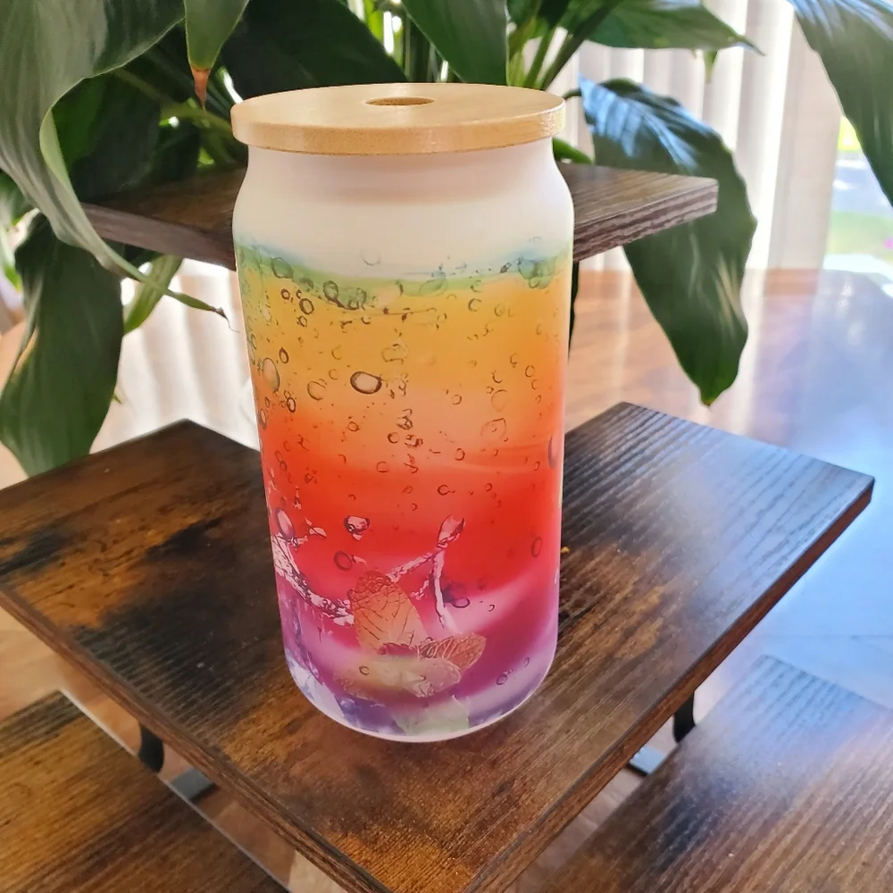 Fun Fruit Slices Frosted Glass Jar Tumbler 🎉sale